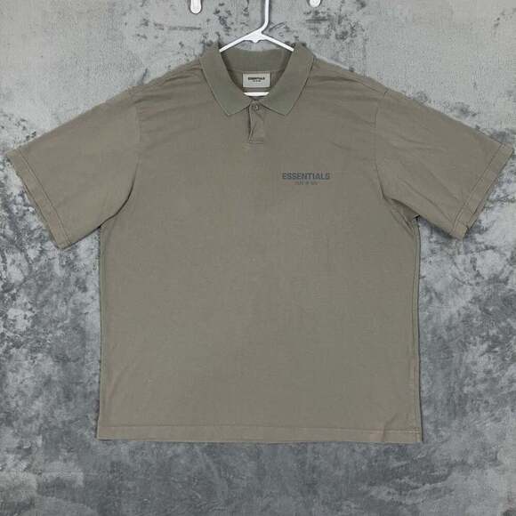 Fear of God Other - Essentials Fear of God Mens Logo Polo Shirt Taupe Olive Green XL Short Sleeve